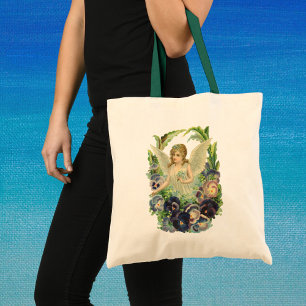 Victoriaanse paashaas met paarse viooltjesbloemen tote bag