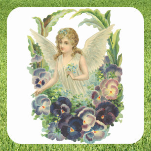 Victoriaanse paashaas met paarse viooltjesbloemen vierkante sticker