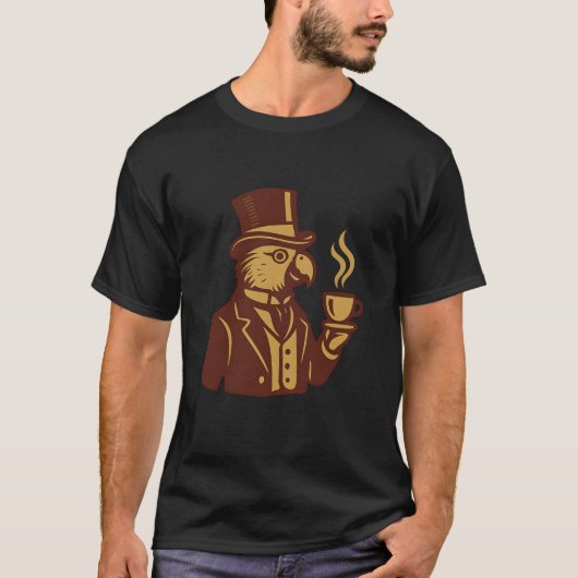 Victoriaanse Papegaai Theetijd Illustratie T-shirt (Voorkant)