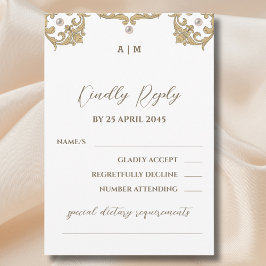 Victoriaanse Parel Monogram Huwelijks RSVP Kaart