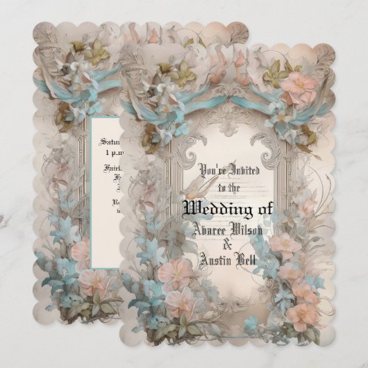 Victoriaanse Pastel Roze Blauwe Bloem Kaart (Voorkant / Achterkant)