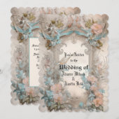 Victoriaanse Pastel Roze Blauwe Bloemen Kaart (Voorkant / Achterkant)