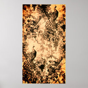 Victoriaanse pauw bloemrijk elegant patroon poster