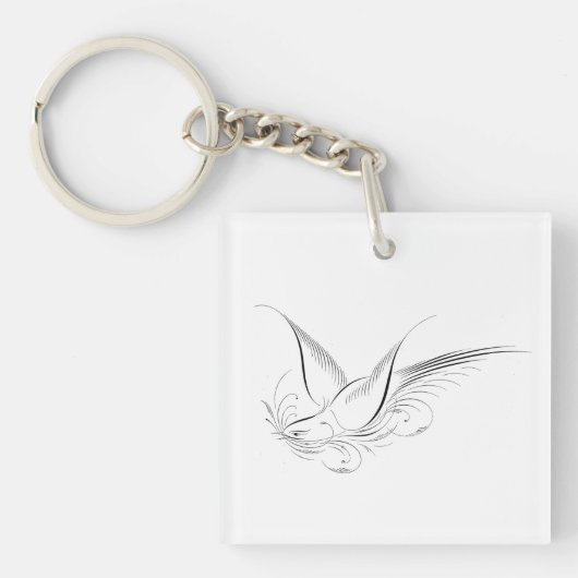Victoriaanse Penwerk Calligrafische Duif Sleutelhanger (Voorkant)