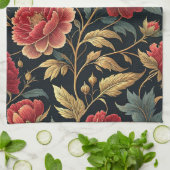 Victoriaanse Pioen Botanisch Patroon Theedoek (Gevouwen)