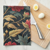 Victoriaanse Pioen Botanisch Patroon Theedoek (Quarter Fold)