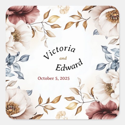 Victoriaanse Pioen Luxe Trouw Envelope Zegels (Voorkant)