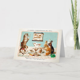 Victoriaanse poes en haar leerlingen kerstkaart feestdagen kaart