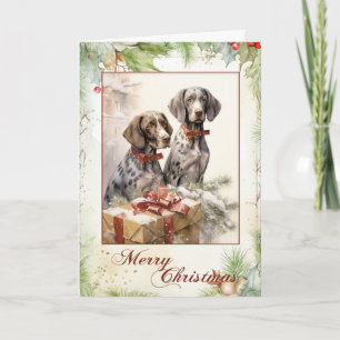 Victoriaanse Pointer Puppy Kerstmis Feestdagen Kaart