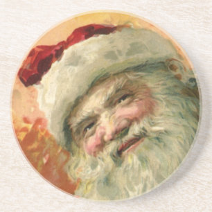 Victoriaanse portret van Kerstman, Vintage Kerstmi Zandsteen Onderzetter