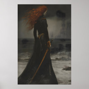 Victoriaanse Prinses Met Zwaard Zeegezicht Kunst Poster