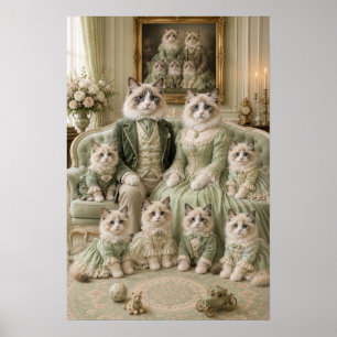 Victoriaanse Ragdoll Kat Familie Portret – Elegant Poster