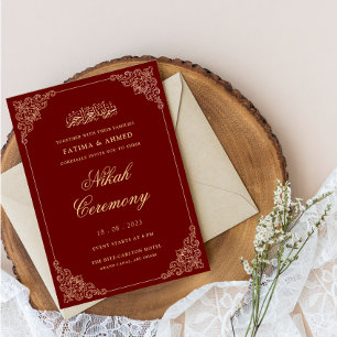 Victoriaanse Rococo lijst bordeauxrood Nikah-huwel Kaart