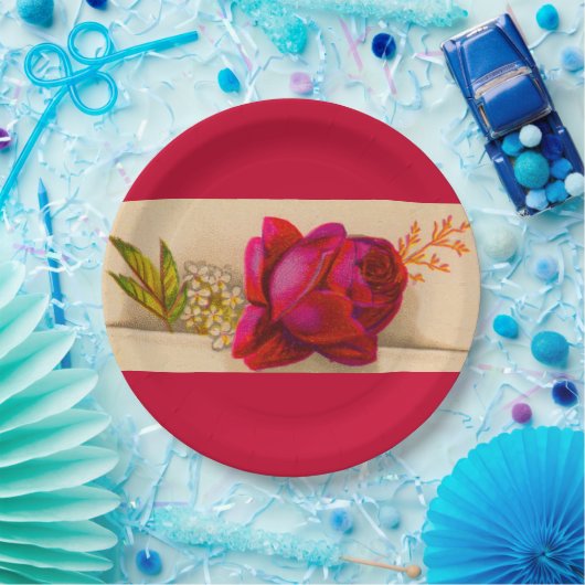 Victoriaanse rode roos papieren bordje (Feest)