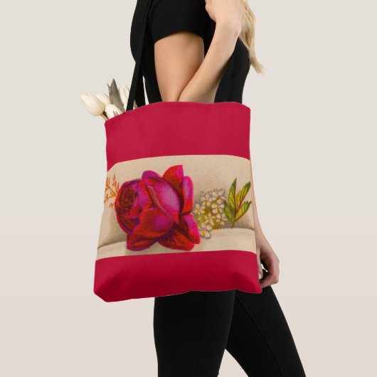Victoriaanse rode roos tote bag (Dichtbij)