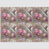 Victoriaanse romantische roze roos kolibrie decoup tissuepapier (Voorkant)