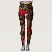 Victoriaanse Roos Manuscript Romantische Bloem Mod Leggings (Voorkant)