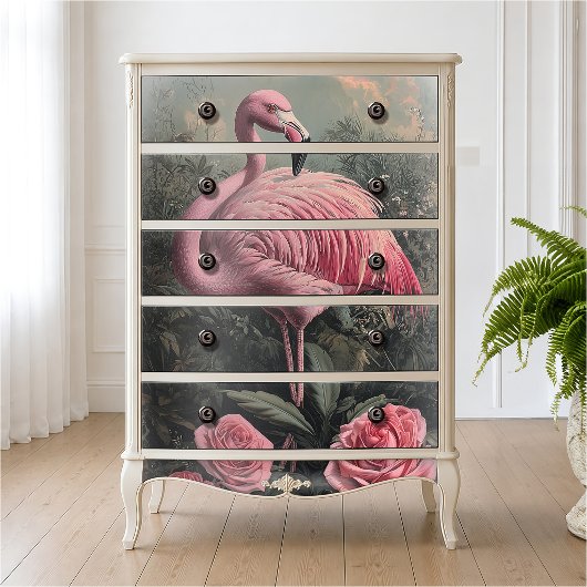 Victoriaanse Roze Flamingo Vintage Rozen Illustrat Tissuepapier
