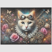 Victoriaanse Roze Gouden Steampunk Kat Decoupage Tissuepapier (Voorkant)
