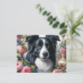 Victoriaanse Roze Rozen Border Collie Ansichtkaart Briefkaart (Staand voorkant)