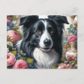 Victoriaanse Roze Rozen Border Collie Ansichtkaart Briefkaart (Voorkant)