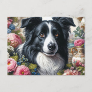 Victoriaanse Roze Rozen Border Collie Ansichtkaart Briefkaart