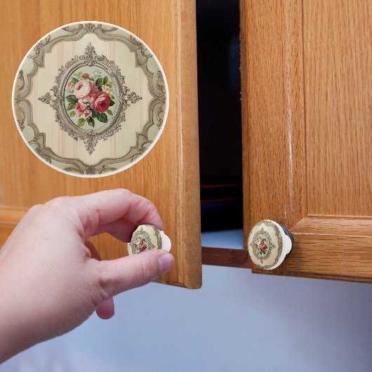 Victoriaanse Rozen in Lijst Keramische Knop