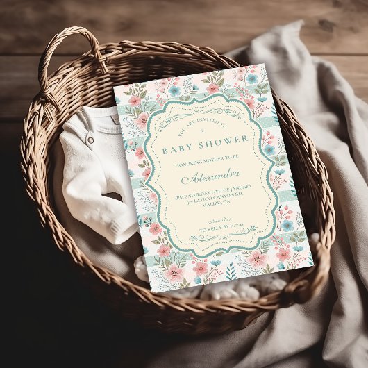 Victoriaanse Rozen Lattice Baby Shower Kaart