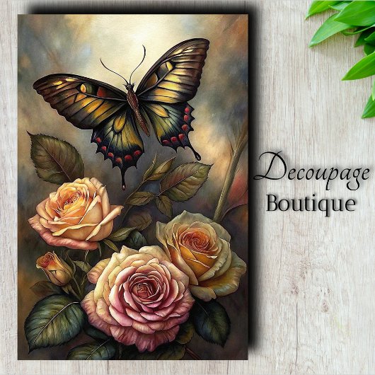 Victoriaanse Rozen Vlinder Decoupage Tissuepapier