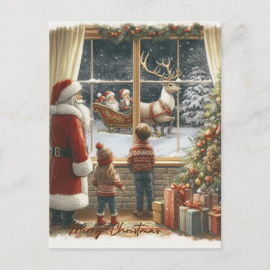 Victoriaanse Rustieke Kerstkaart Briefkaart (Voorkant)