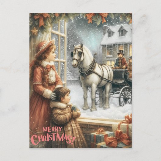 Victoriaanse Rustieke Kerstkaart Briefkaart (Voorkant)