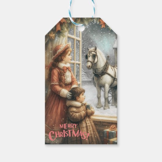 Victoriaanse Rustieke Kerstkaart Cadeaulabel (Voorkant)