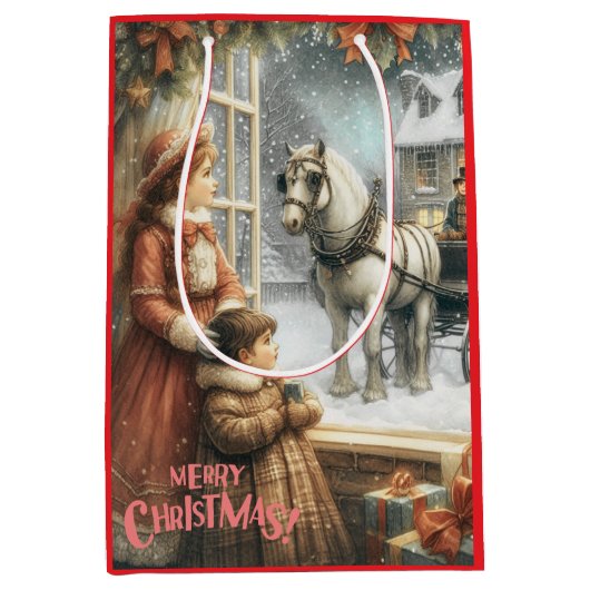 Victoriaanse Rustieke Kerstkaart Medium Cadeauzakje (Voorkant)