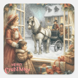 Victoriaanse Rustieke Kerstkaart Vierkante Sticker