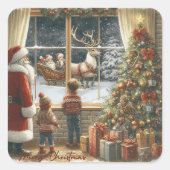Victoriaanse Rustieke Kerstkaart Vierkante Sticker (Voorkant)