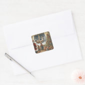 Victoriaanse Rustieke Kerstkaart Vierkante Sticker (Envelop)