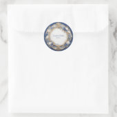 Victoriaanse Saffier Blauwe Gouden Bloemige Trouwr Ronde Sticker (Tas)