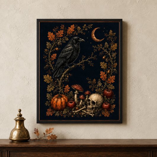 Victoriaanse Samhain Raven Botanische Wandkunst Poster