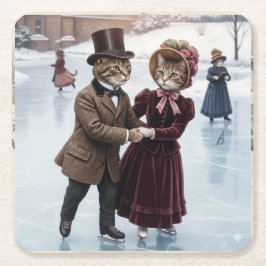 Victoriaanse schaatsende katten papieren coasters kartonnen onderzetters