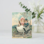 Victoriaanse Schattige Kinderen Konijn Ei Auto Briefkaart (Staand voorkant)
