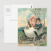 Victoriaanse Schattige Kinderen Konijn Ei Auto Briefkaart (Voorkant / Achterkant)