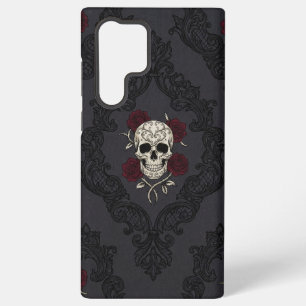 Victoriaanse Schedel & Rozen Damast Hoesje Samsung Galaxy Hoesje