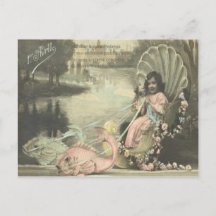 Victoriaanse schelp vis poisson d'avril 1 aprilgra briefkaart