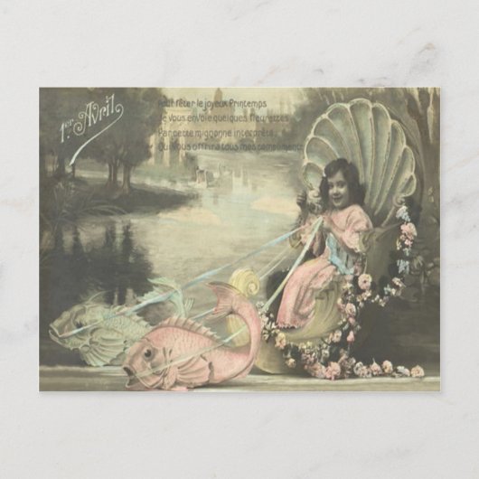 Victoriaanse schelp vis poisson d'avril 1 aprilgra briefkaart (Voorkant)