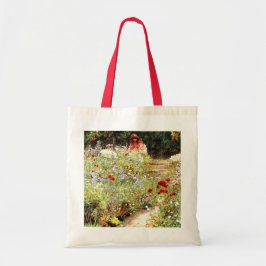 Victoriaanse schilderij van meisje in bloementuin tote bag