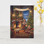 Victoriaanse Schotse kerstkaart Kaart (Gele Bloem)