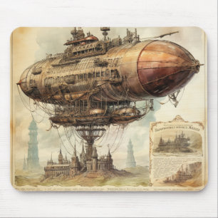 Victoriaanse Sciencefiction Luchtvaartuig Boven An Muismat