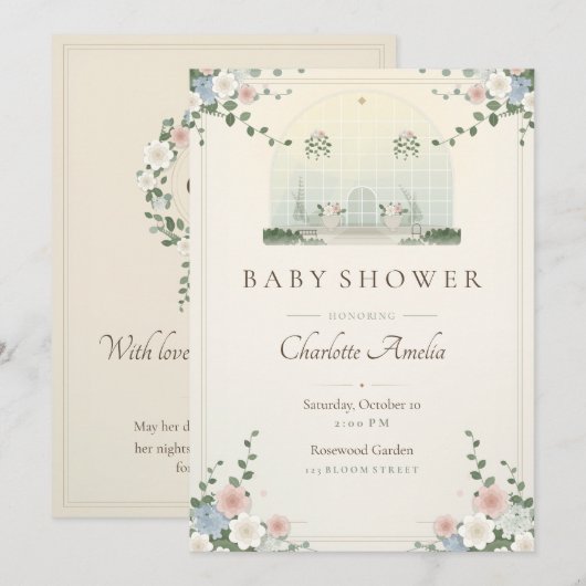 Victoriaanse serre babyshower uitnodiging (Voorkant / Achterkant)