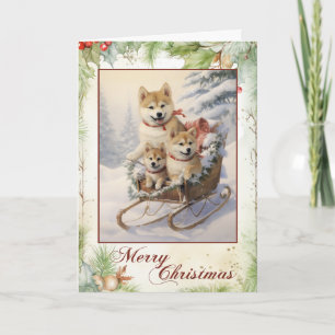 Victoriaanse Shiba Inu Puppy Kerstmis Feestdagen Kaart