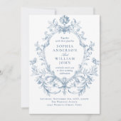 Victoriaanse Sierlijke Bloemige Stofblauw QR code  Kaart (Voorkant)